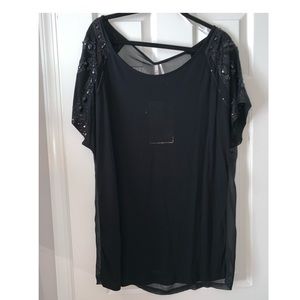 Kische sheer back embellished sleeve top